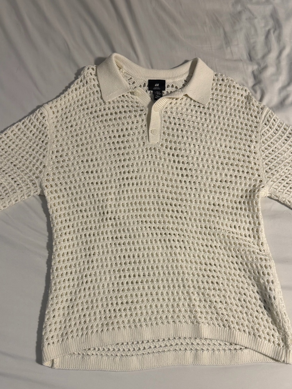 H&M Open-Weave Polo Sweater - White
